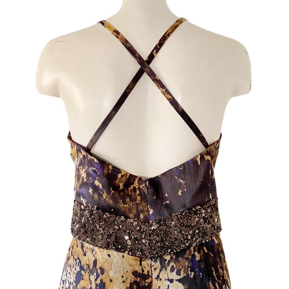 THEIA COUTURE SEQUIN V-NECK PURPLE GOLD BROWN SILK EVENING EVENT PROM GOWN 10 - Picture 5 of 10